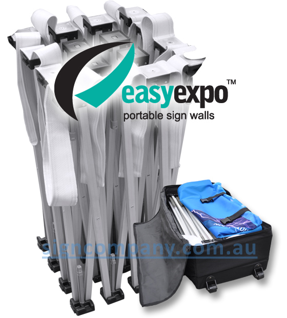 The portable sign frame collapses in one piece for easy transport inside the bag supplied